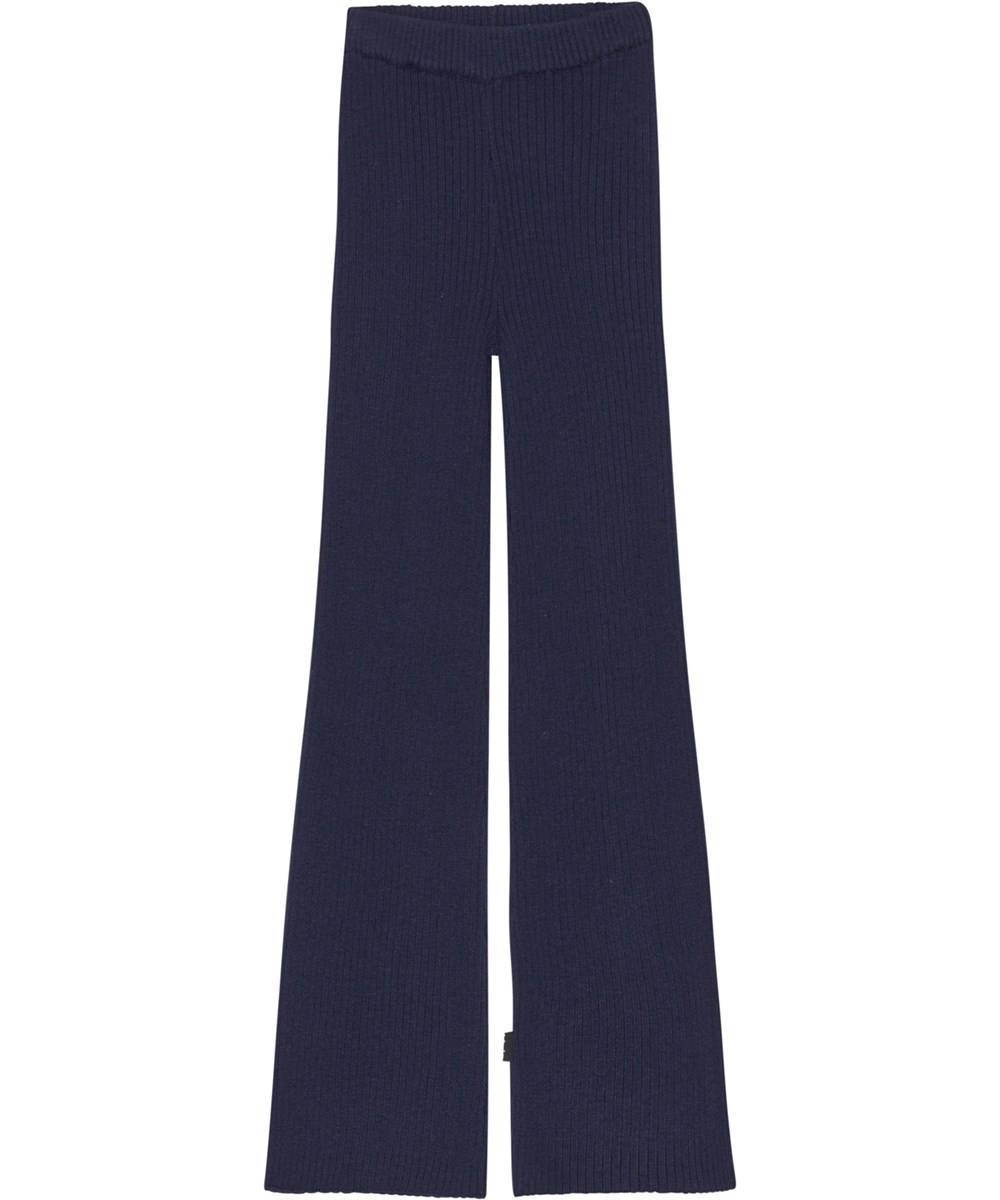 Niya - Navy Sky - Mörkblå stickade byxor.