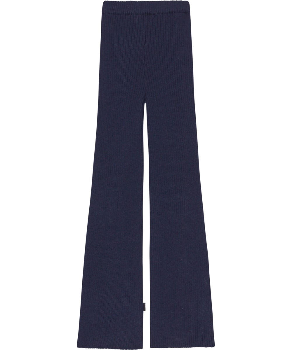 Niya - Navy Sky - Mörkblå stickade byxor.