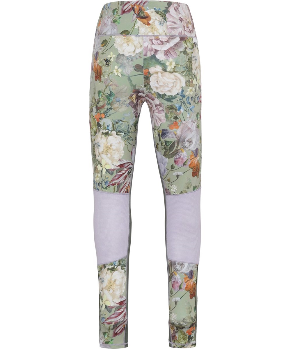 Olympia - Green Botanic - Sporttights i ljusgrön med blommor