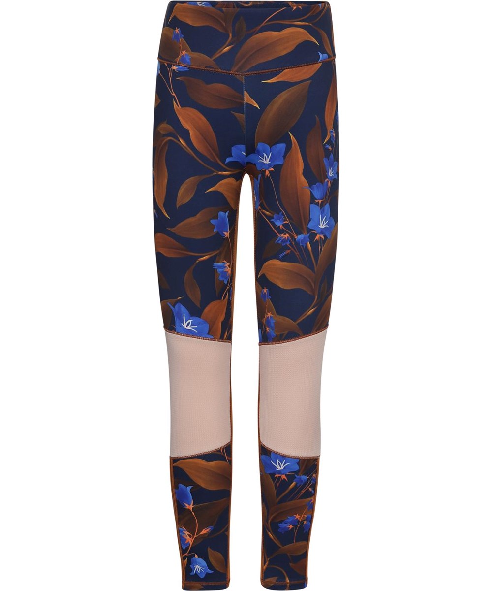 Olympia - Night Bloom_Big - Sporttights med bruna blad och blå blommor