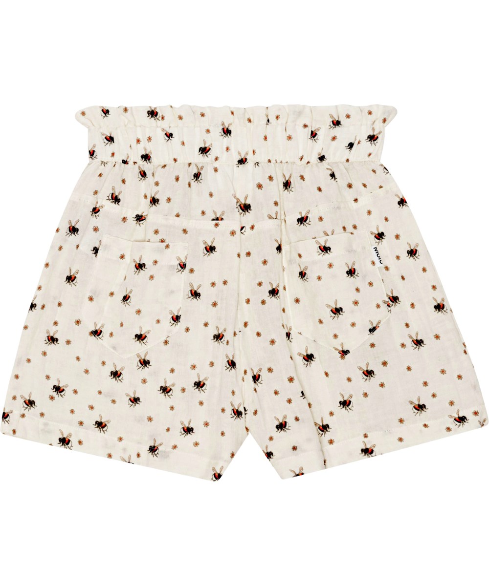 Adara - Bumblebee - Råvita linneshorts i ekologisk bomull med humlor. 