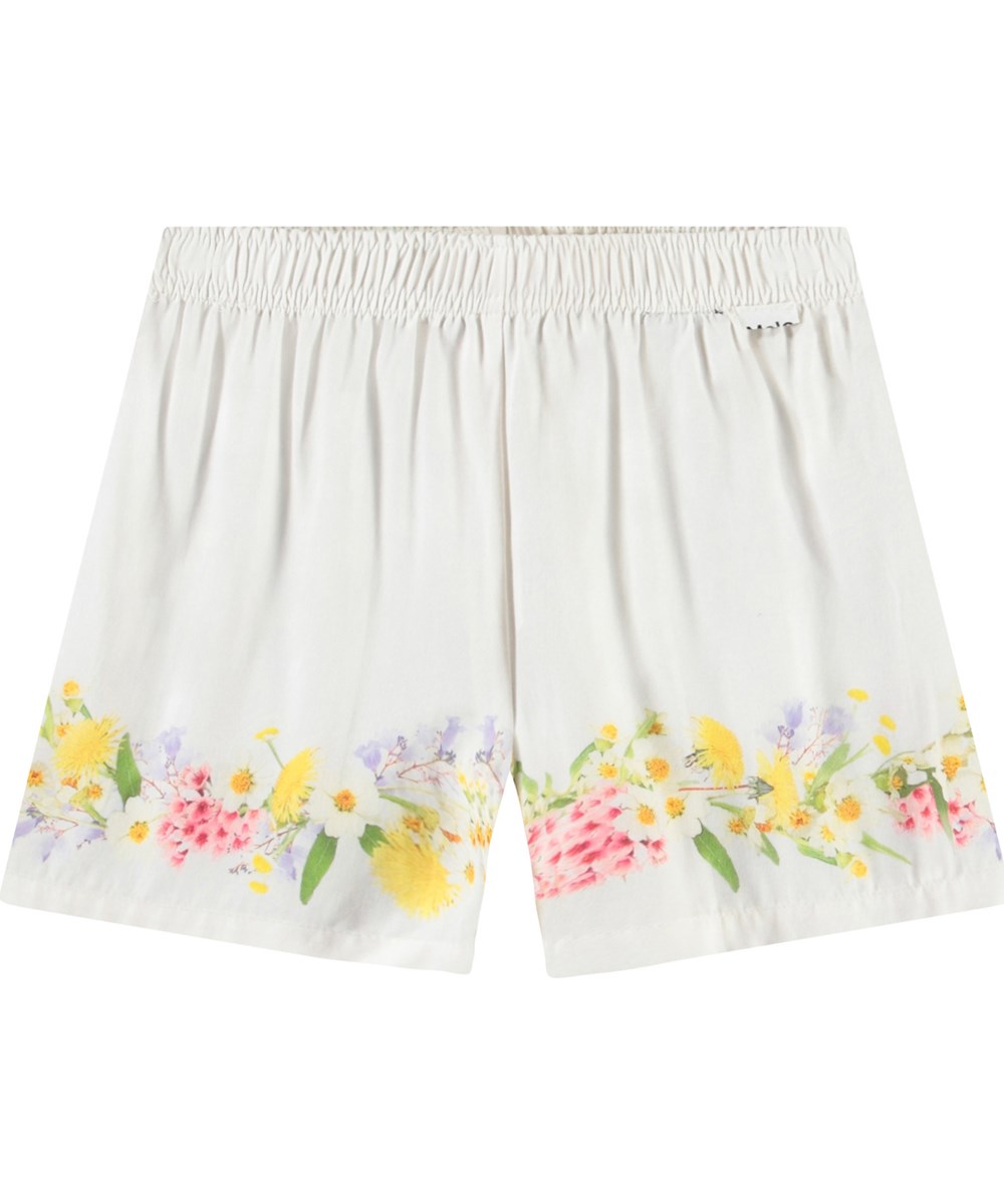 Adore - Picturesque - Vita korta lösa shorts i viskos för barn med blommigt mönster längs nederkanten för barn.
