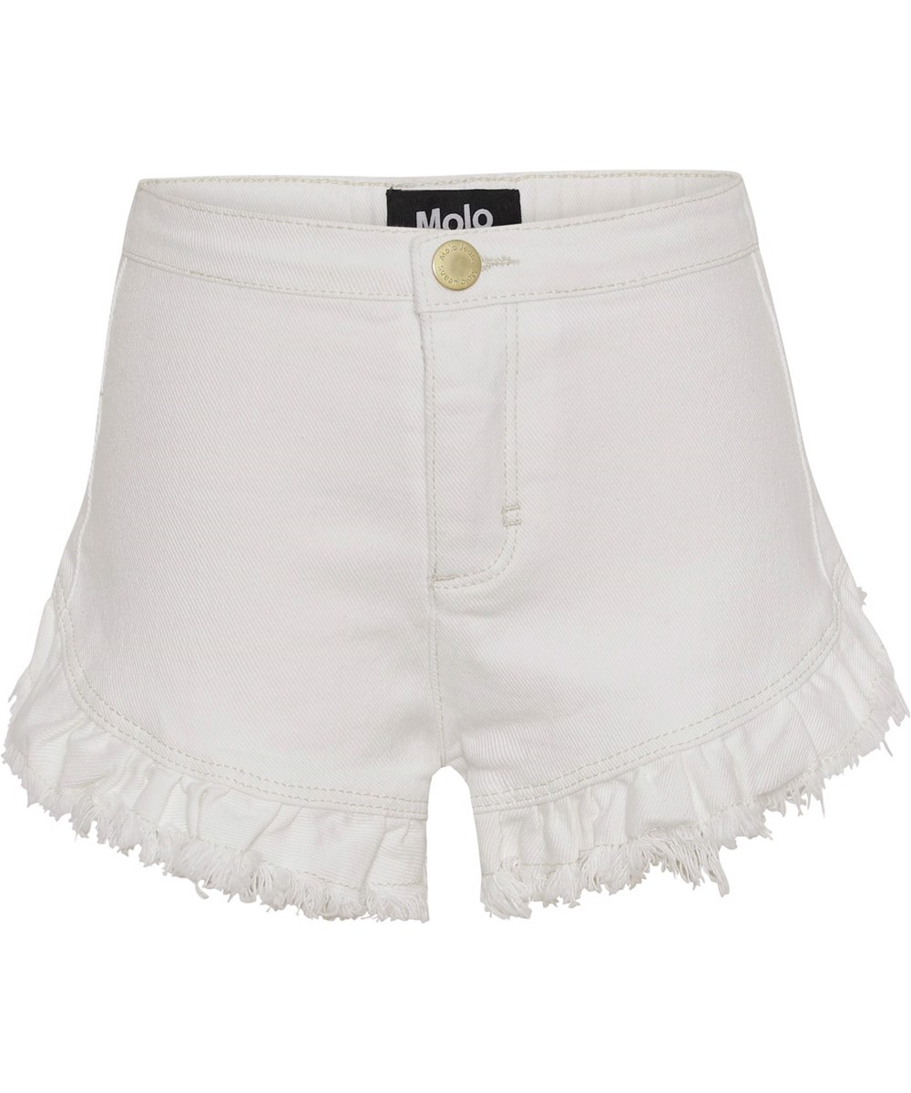 Agnetha - White Star - Vita jeansshorts med fransar.