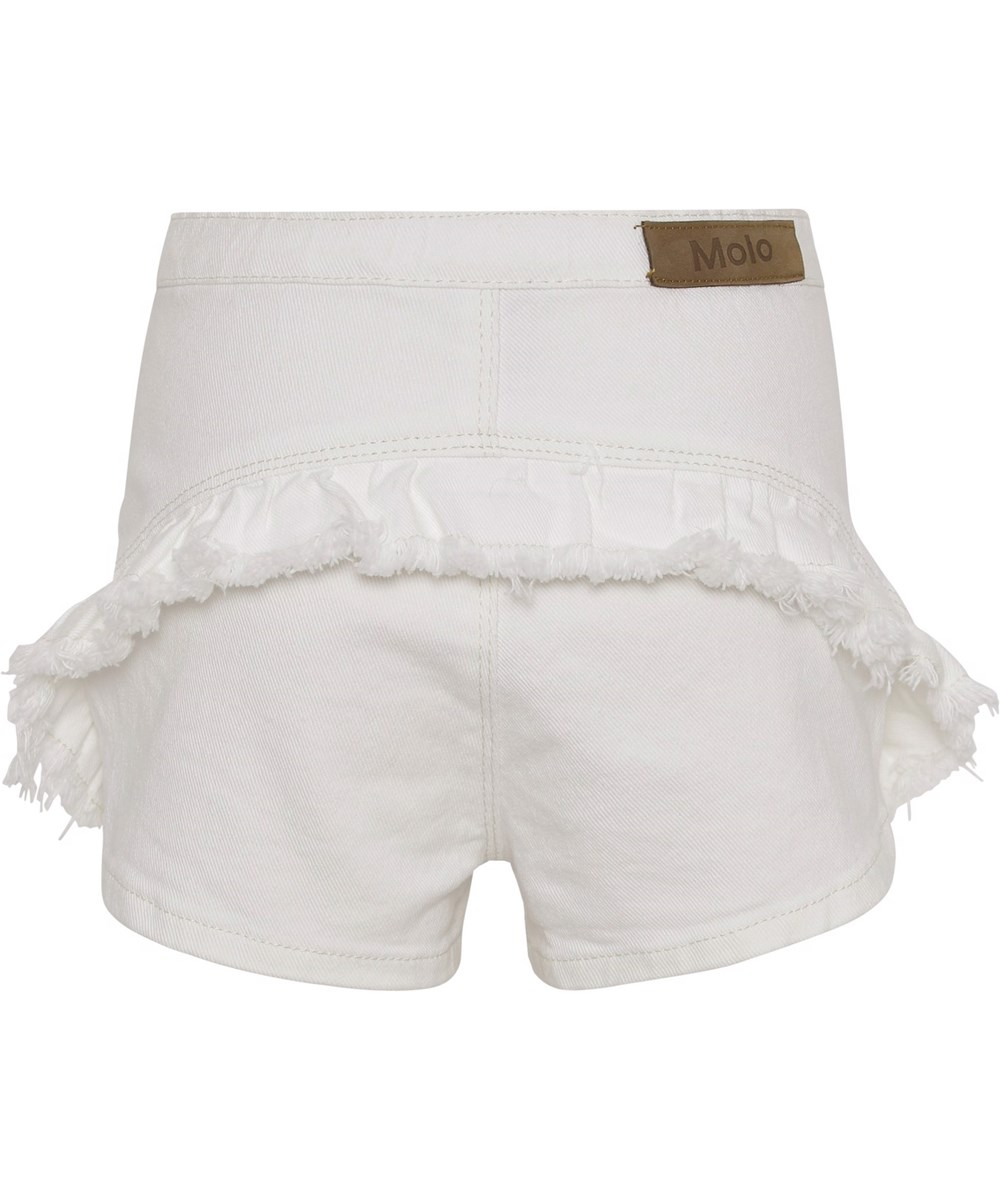 Agnetha - White Star - Vita jeansshorts med fransar.