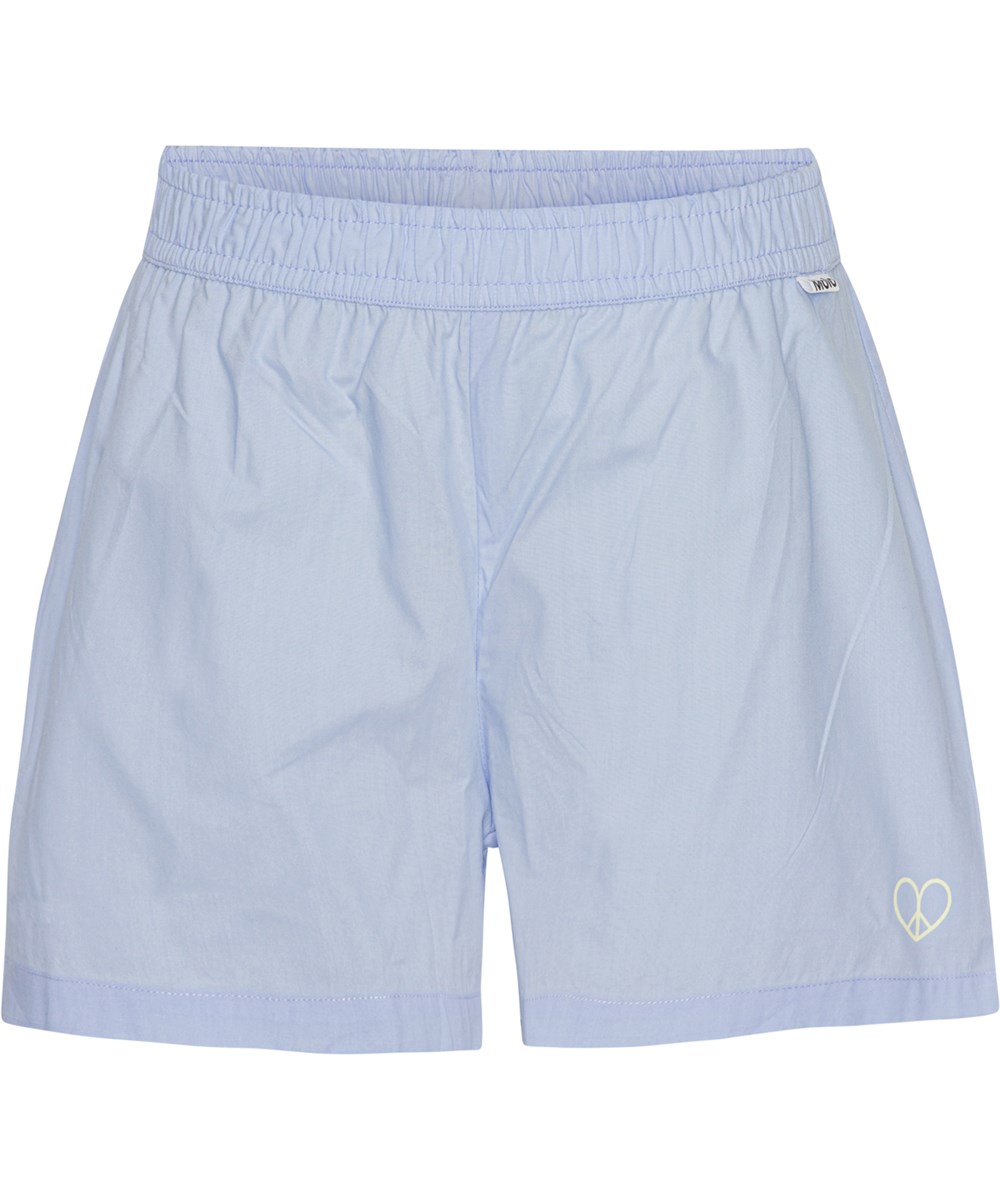 Air - Windy - Ljusblå shorts i ekologisk bomull med hjärtan och peacetecken.