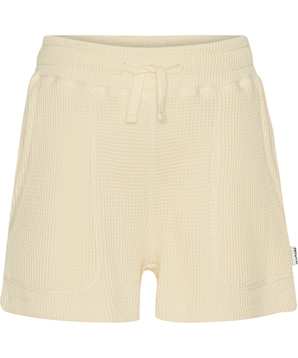 Alida - Vanilla - Gula shorts med våfflad struktur.
