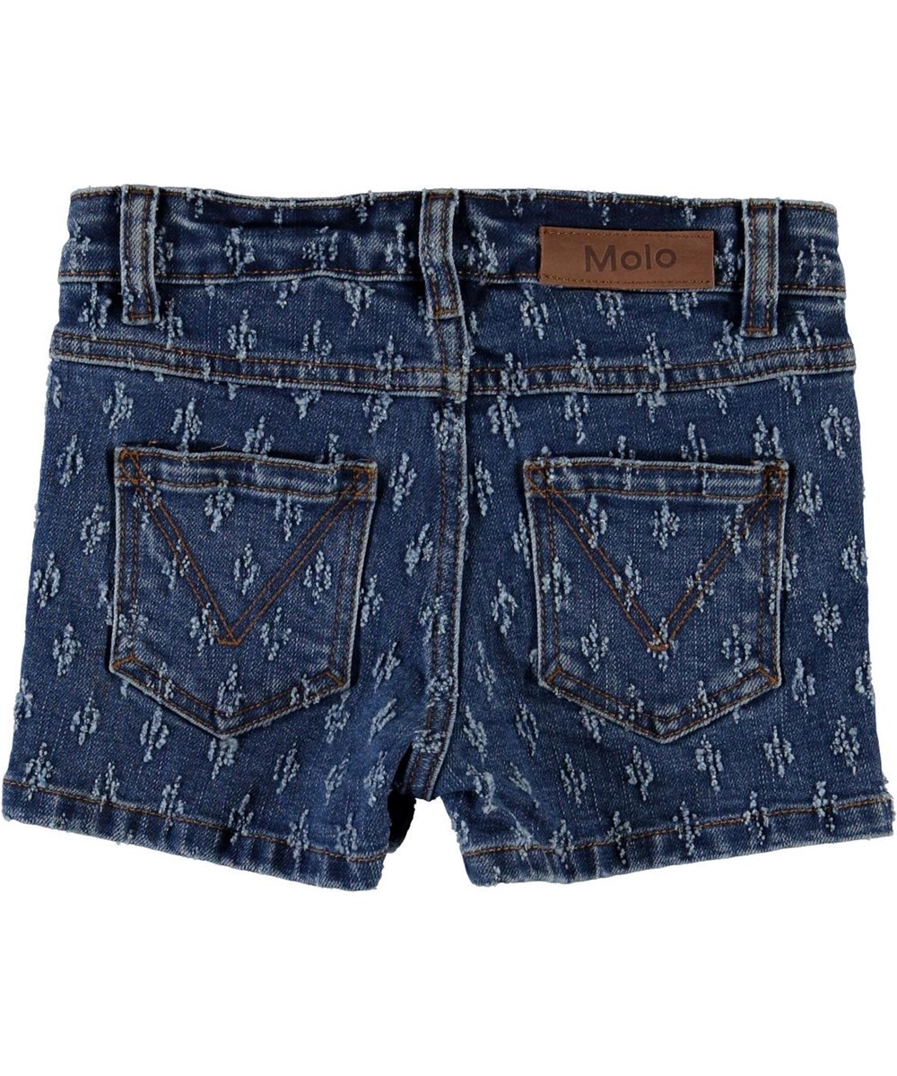 Alisha - Blue Mini Holes - Jeansshorts med hålmönster 