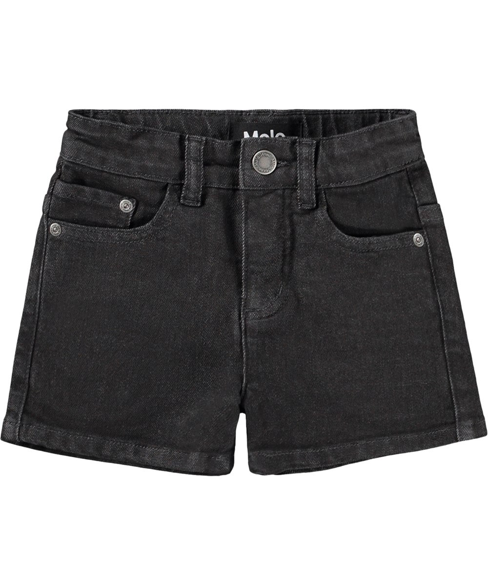 Amberly - Raven - Klassiska svarta jeansshorts för barn med justerbar midja