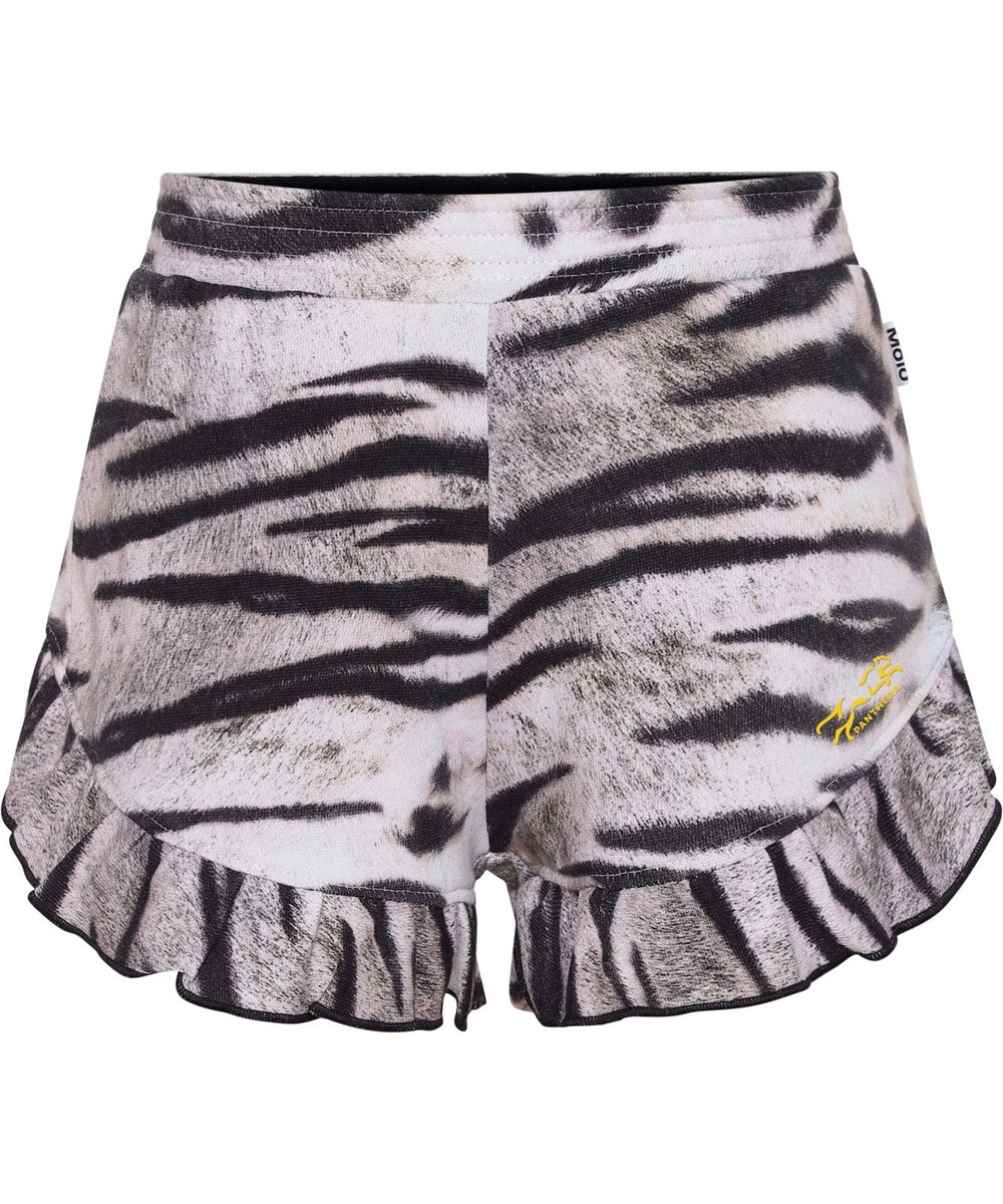 Amma - Tiger White - Ekologiska shorts med svart och vitt tigermönster.