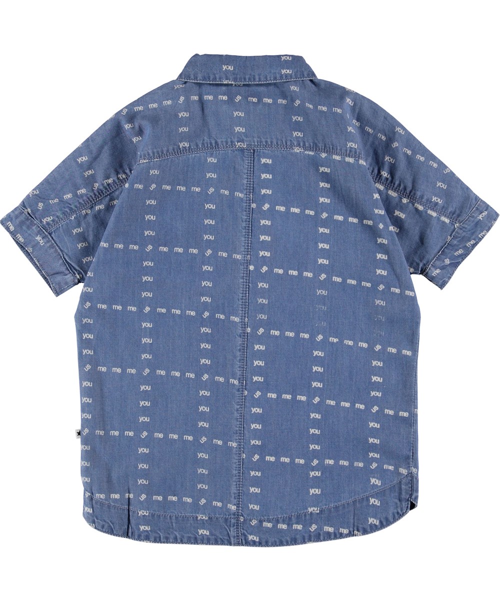 Raphaella - US! Blue - Blå denim skjorta med ord. 