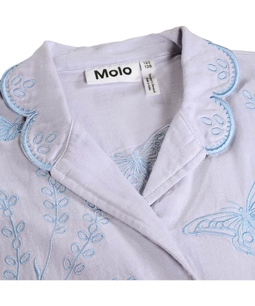 Rosalle - Pastel Lilac - Lila kortärmad skjorta för barn i ekologisk bomull med broderi.