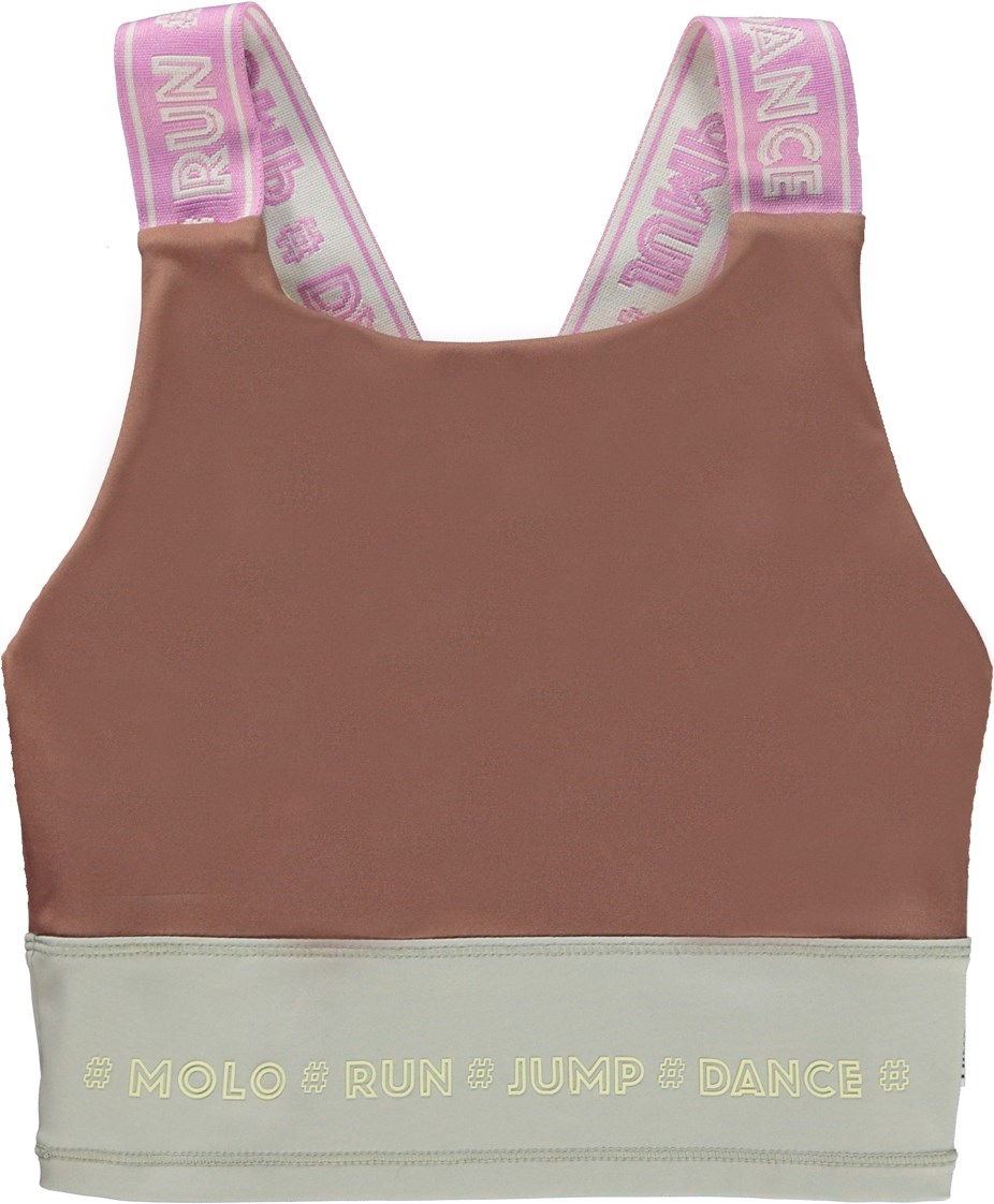 Oliva - Coco Bean - Brun sporttopp med rosa axelband.