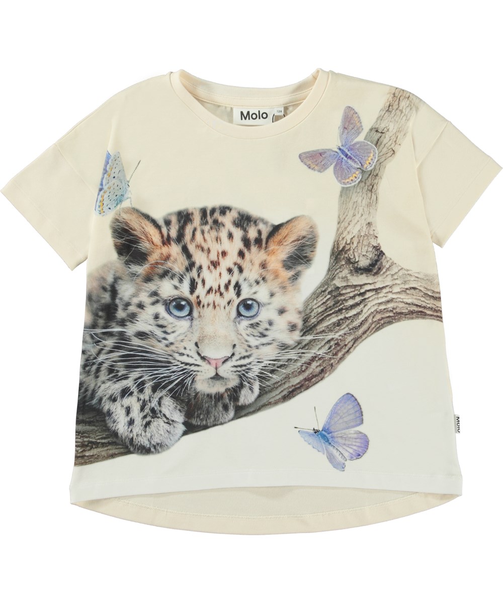 Raeesa - Tiny Amur - Ekologisk ljusgul t-shirt med leopardbebis.