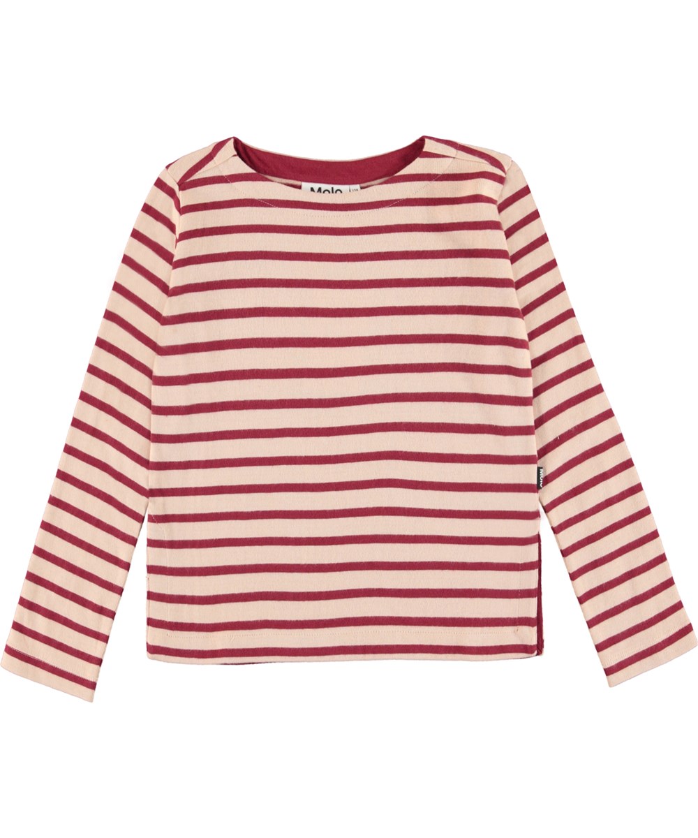 Rafina - Velvety Rose Stripe - Ekologisk rosa tröja med röda ränder.