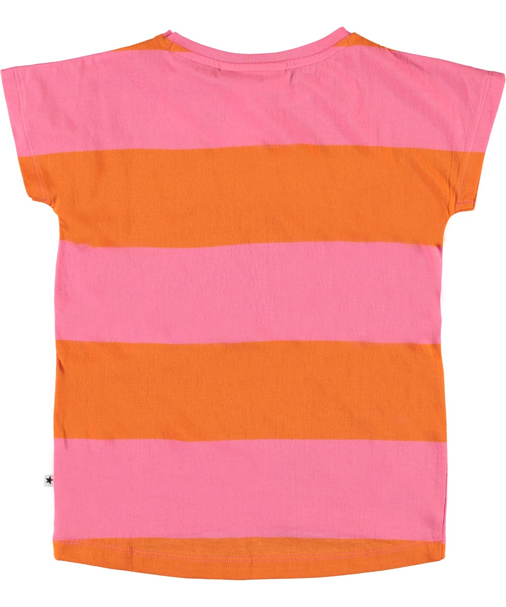 Ragnhilde - Lemonade Stripe - Randig t-shirt i pink och orange med surfare 