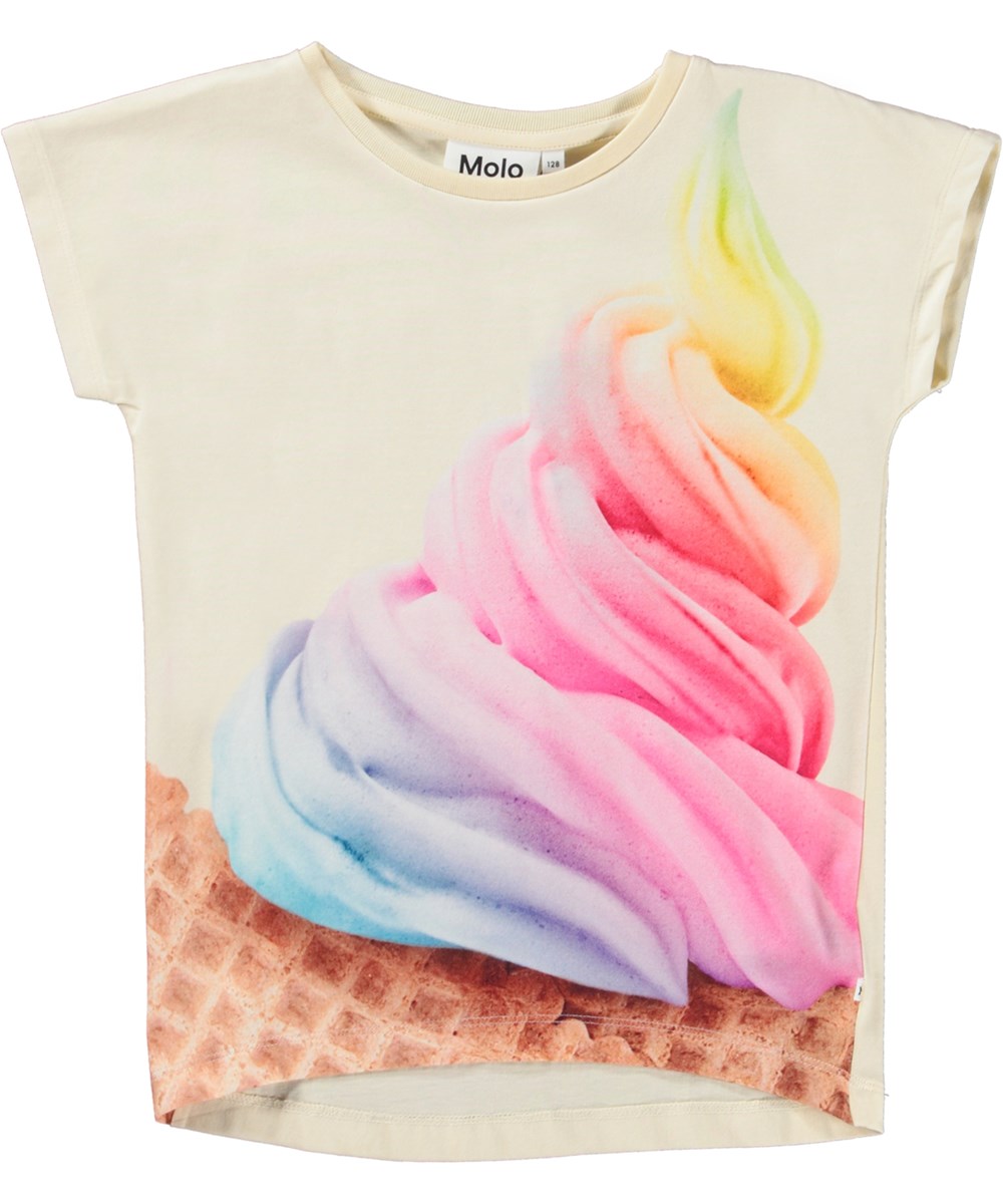 Ragnhilde - Rainbow Softice - Rosa t-shirt i ekologisk bomull med mjukglass.