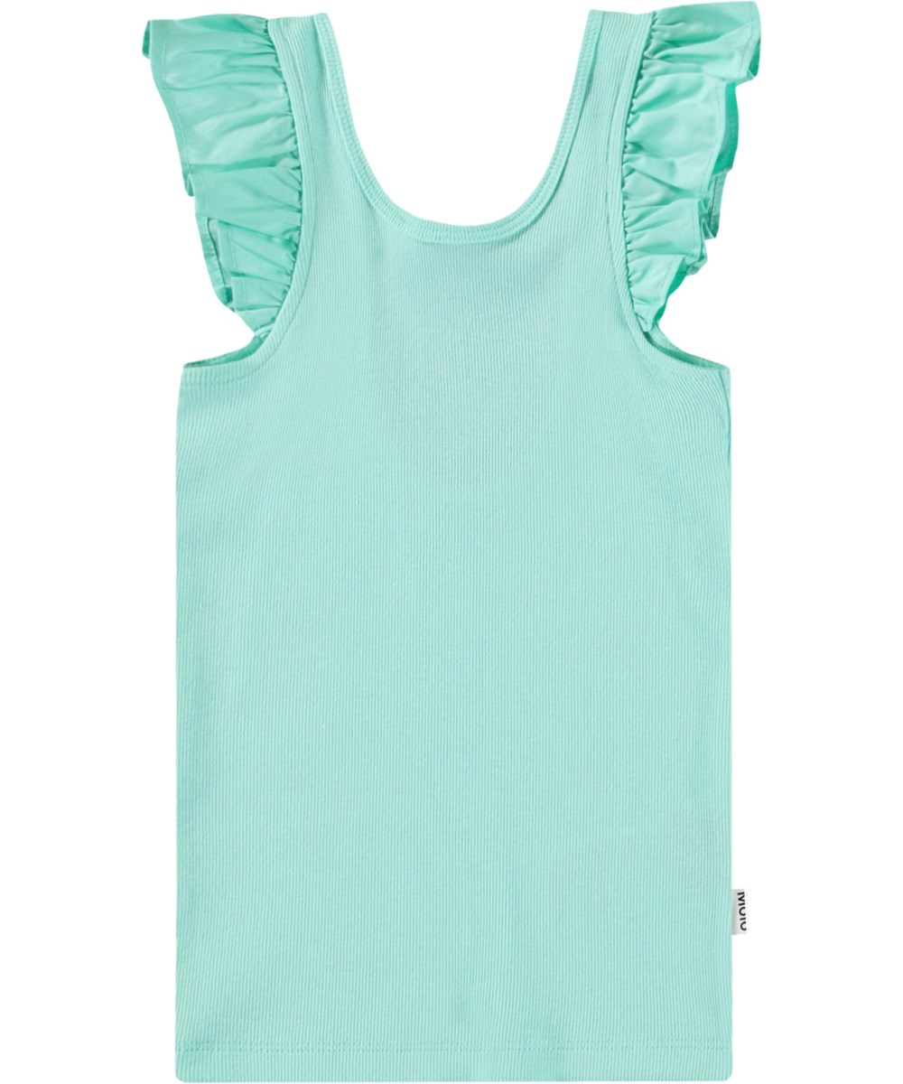 Ranja - Ocean Wave - Turkos tanktopp för barn i mjuk ekologisk bomull med volangärmar.