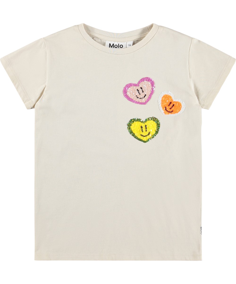 Ranva - Summer Sand - Off-white T-shirt för barn i ekologisk bomull med paljetter