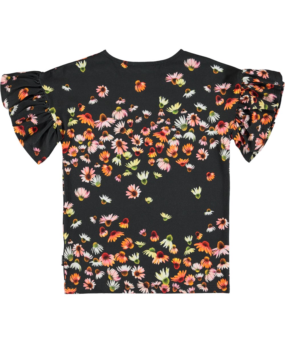 Rayah - Echinacea - Ekologisk svart t-shirt med blommor.
