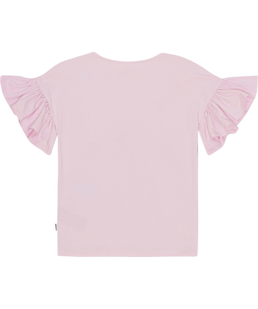Rayah - Seal Reef - Rosa ekologisk bomulls T-shirt med volangärmar. 