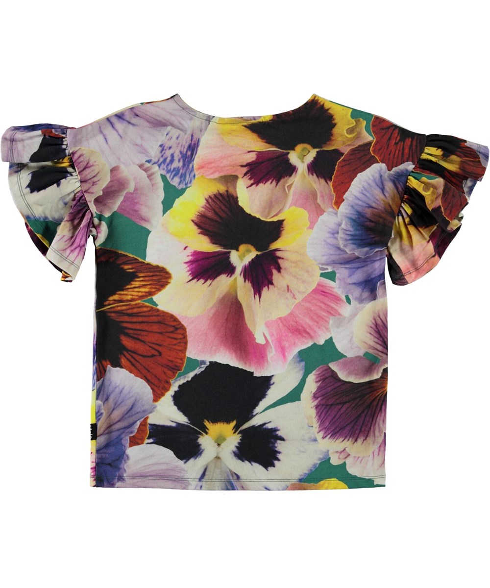 Rayah - Velvet Floral - Ekologisk t-shirt med blommor och volangärmar