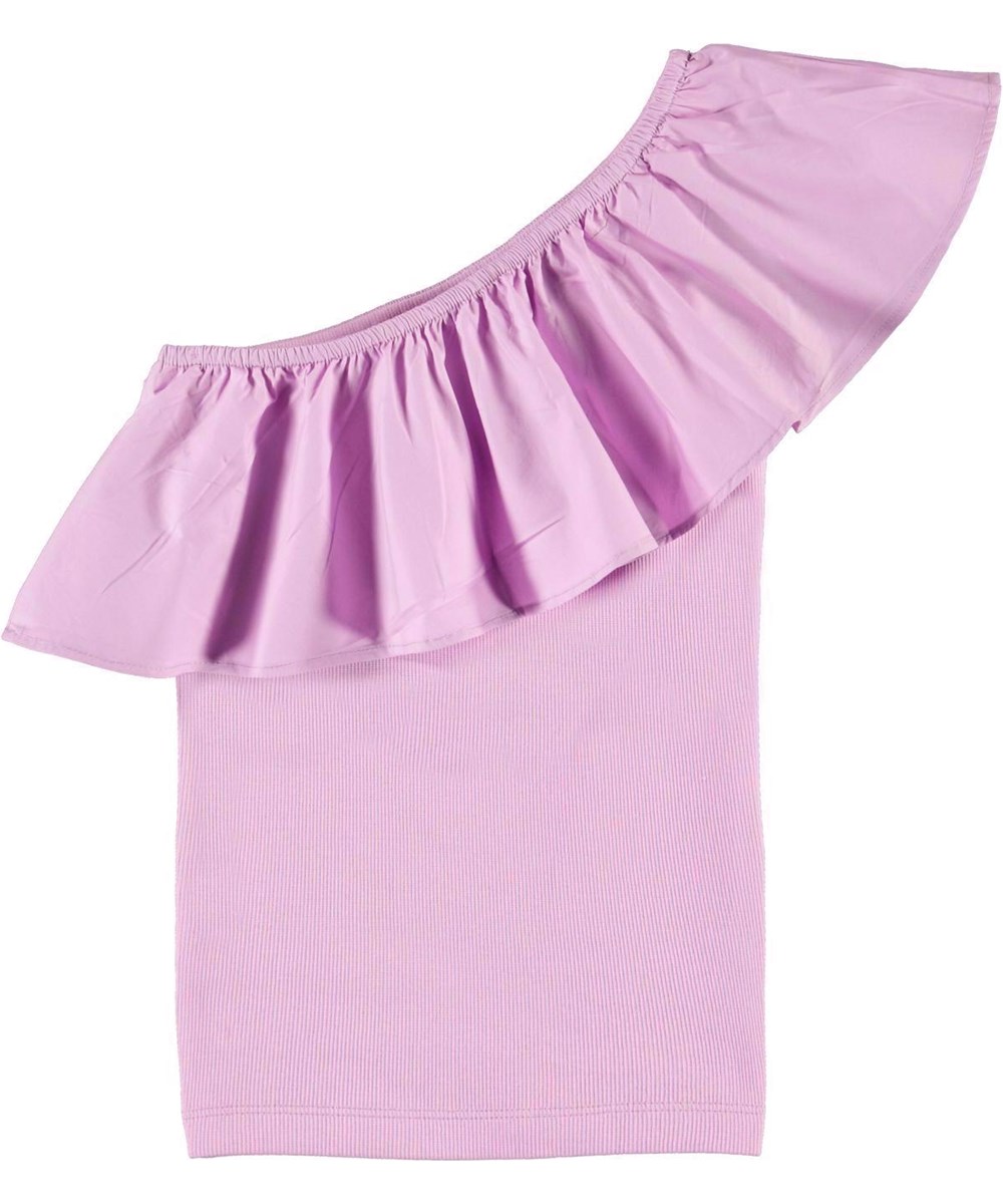 Rebecca - Whisteria - Ljuslila asymmetrisk topp med volangkant.