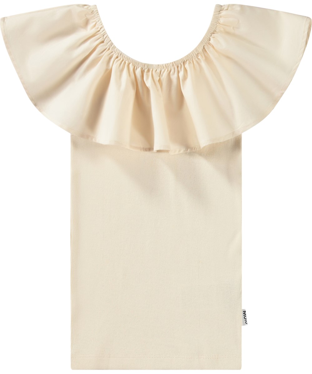 Reca - Brazilian Sand - Beige off-shoulder topp utan ärmar i mjuk ekologisk bomull med stretch.