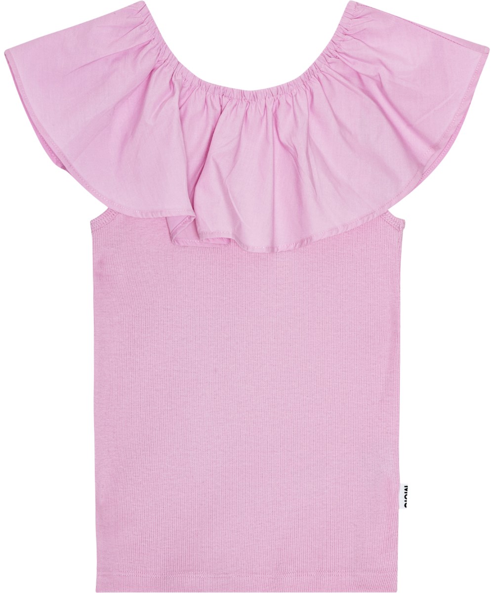 Reca - Pink Lavender - Ärmlös rosa topp i ekologisk bomull med mångsidig poplinkrage.