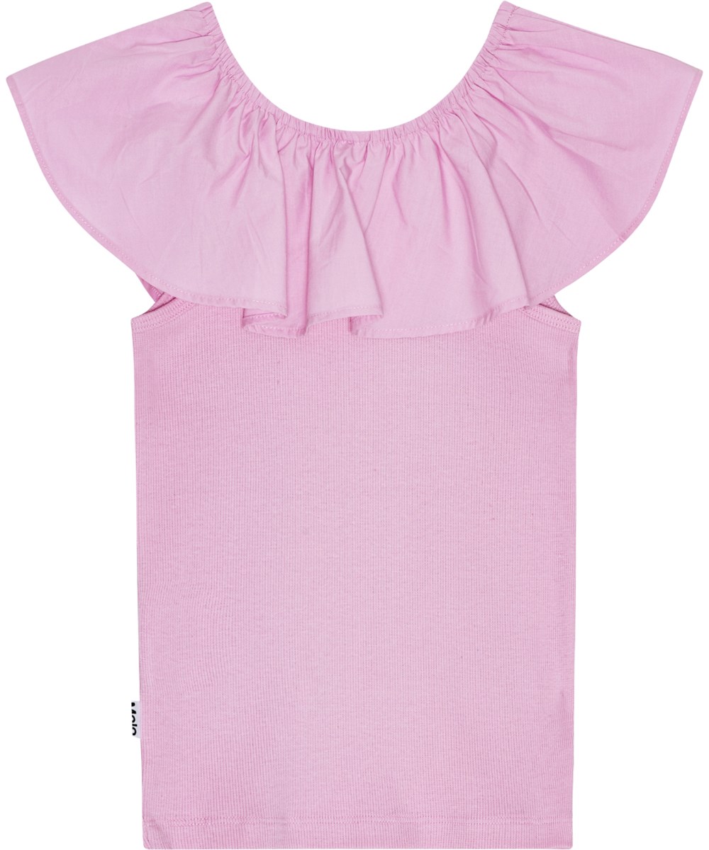 Reca - Pink Lavender - Ärmlös rosa topp i ekologisk bomull med mångsidig poplinkrage.