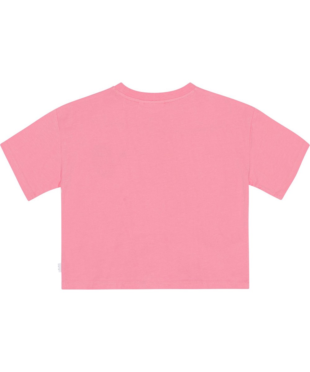 Reinette - Confetti - Rosa kortärmad t-shirt i 100% ekologisk bomull med ett broderat paljett hjärta i svart och vitt. 