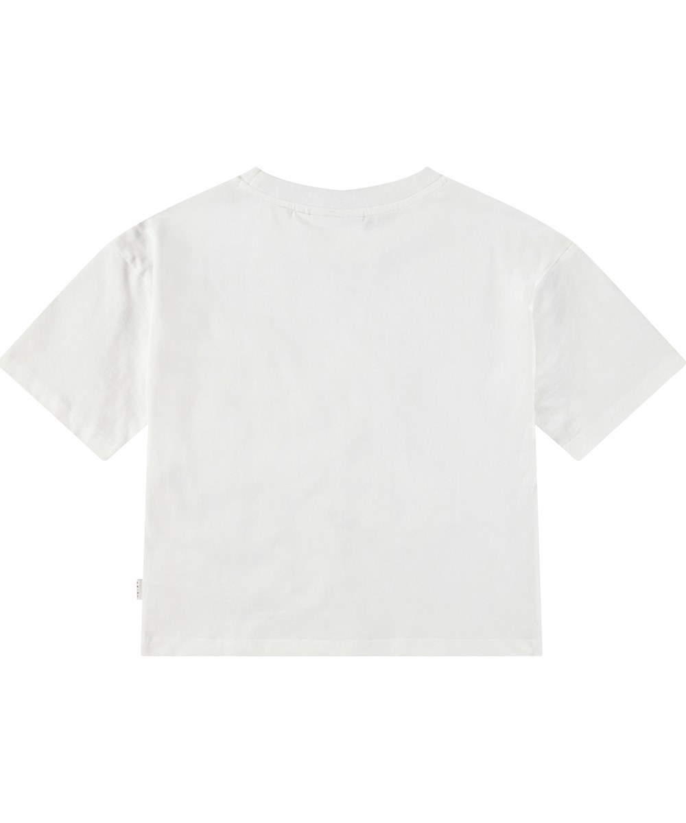 Reinette - Crisp White - Vit t-shirt med tygbroderi för barn i mjuk ekologisk bomull och ribbad halsringning.