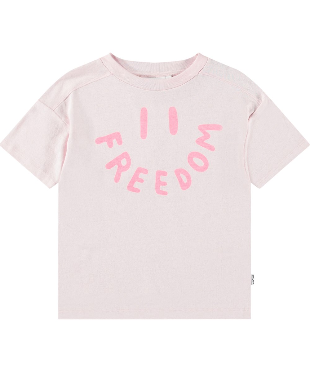 Renata - Charlotte Pink - Rosa barn t-shirt i mjuk ekologisk bomull med rund hals och ribbad nederkant.