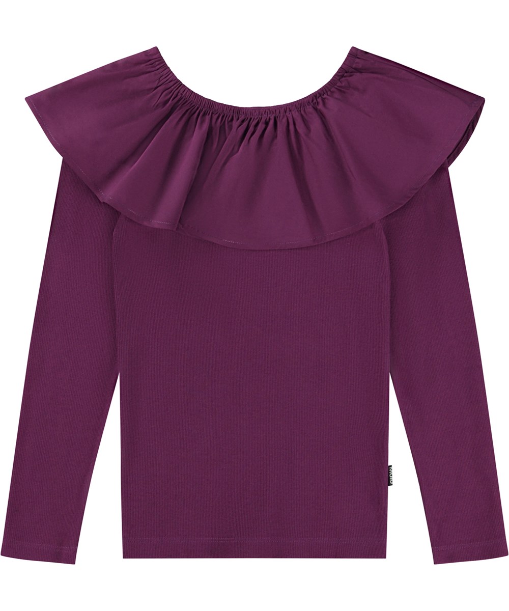 Renate - Purple Shadow - Lila långärmad ekologisk topp med poplinkrage.