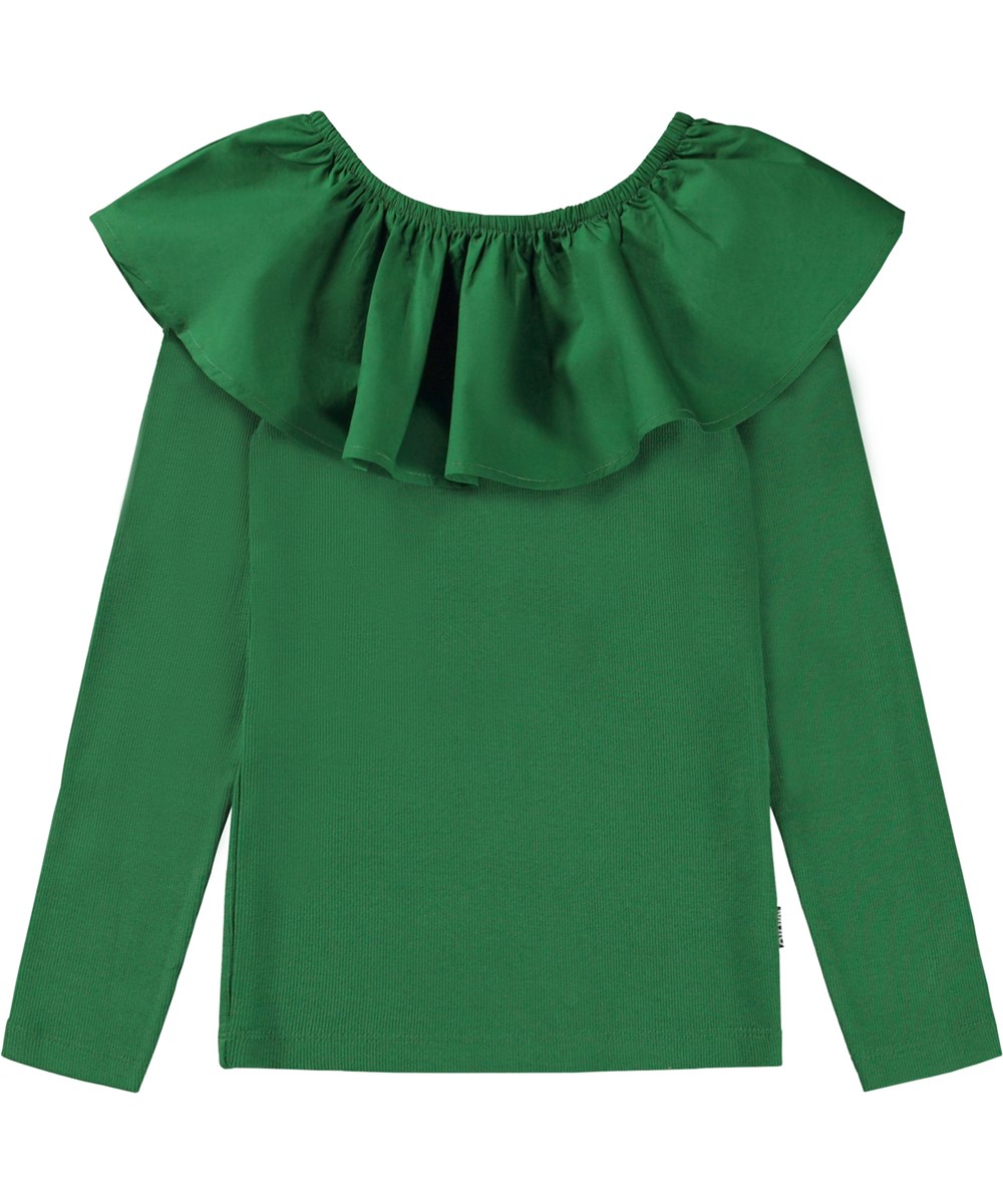 Renate - Woodland Green - Grön långärmad ekologisk topp med poplinkrage.