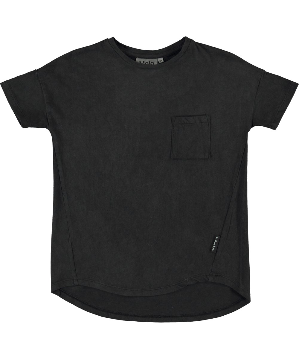Renessa - Black - Svart t-shirt med bröstficka