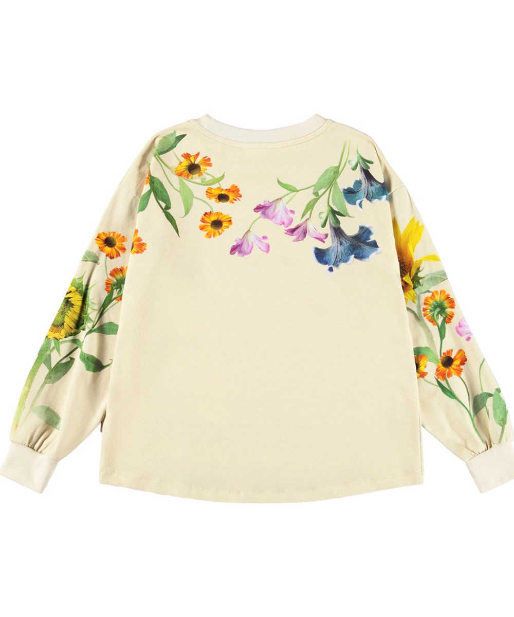 Reniza - Rainbow Flora - Beige långärmad topp för barn i ekologisk bomull med blommönster