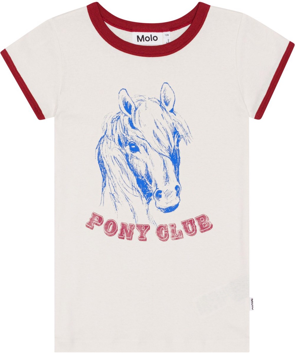 Rhiannon - Pony Club - Vit tight t-shirt i ekologisk bomull med fint hästmönster.