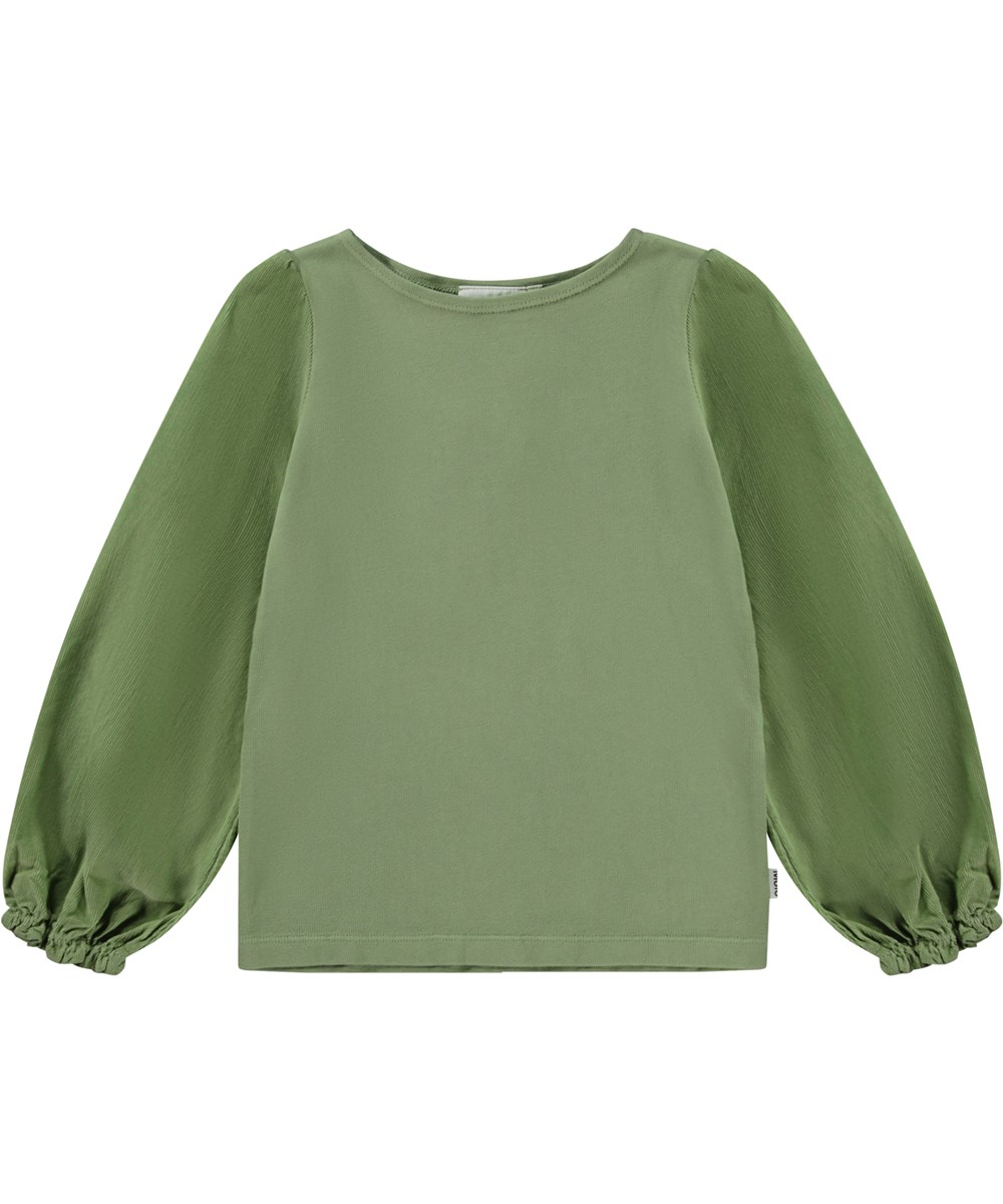 Rhoda - Moss Green - Grön ekologisk tröja med puffärmar.