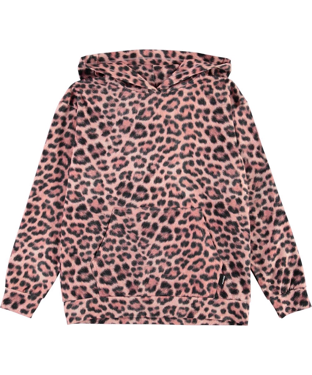 Rhona - Rose Jaguar - Ekologisk luvtröja med rosa leopardmönster.