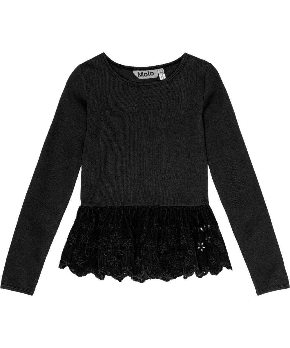 Riana - Black - Svart långärmad topp med blommönster.