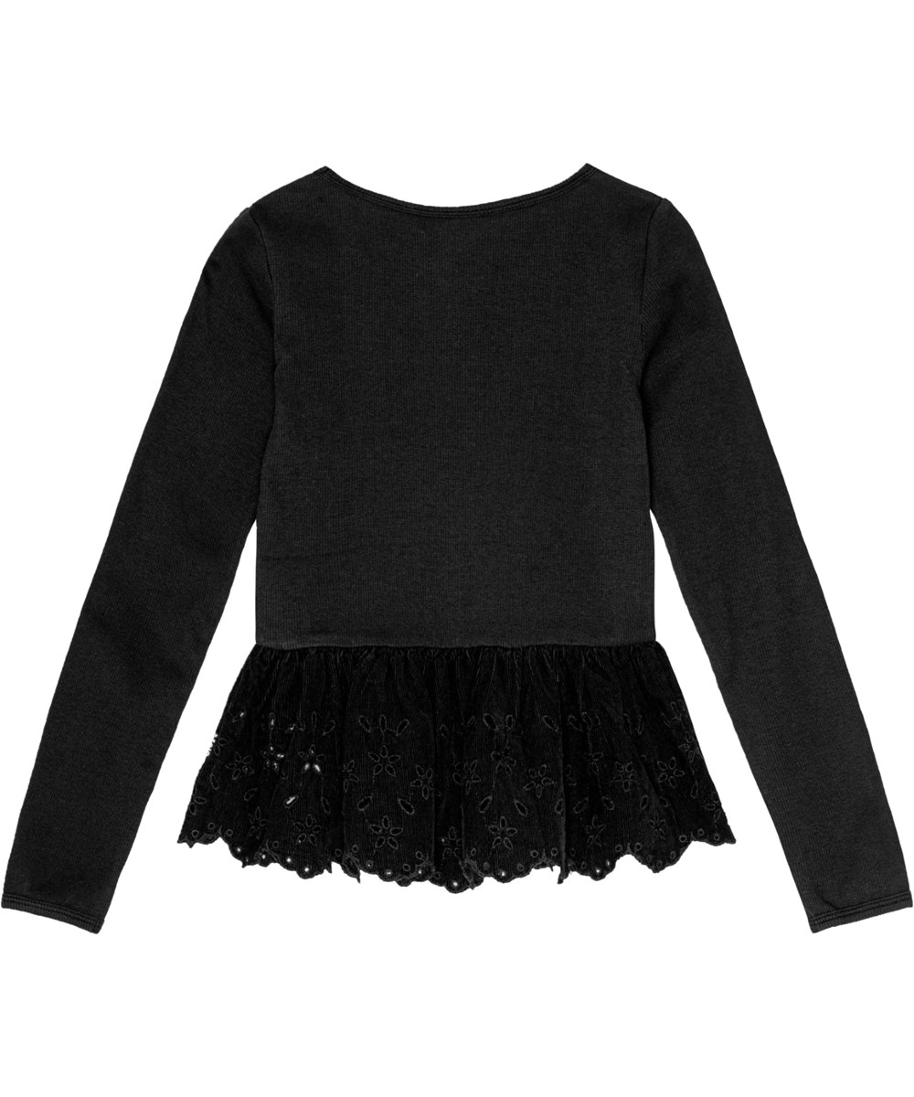 Riana - Black - Svart långärmad topp med blommönster.