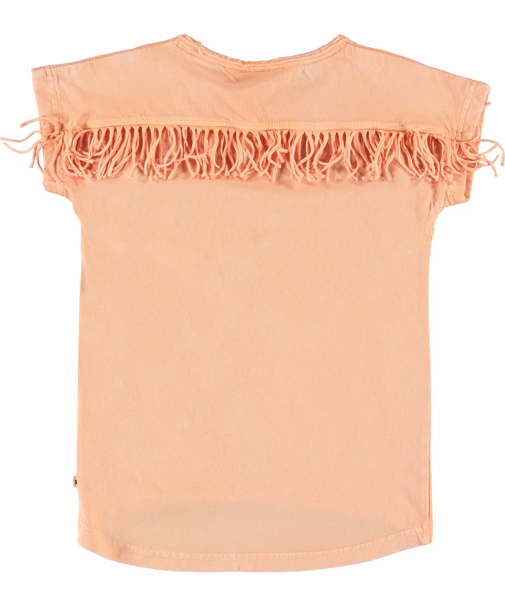 Riana - Pacific Coral - Coral färgad t-shirt med fransar