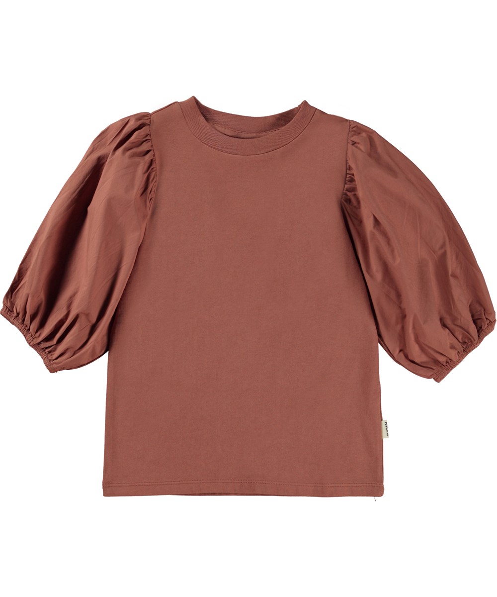 Rica - Terracotta - Rödbrun topp med puffärmar.