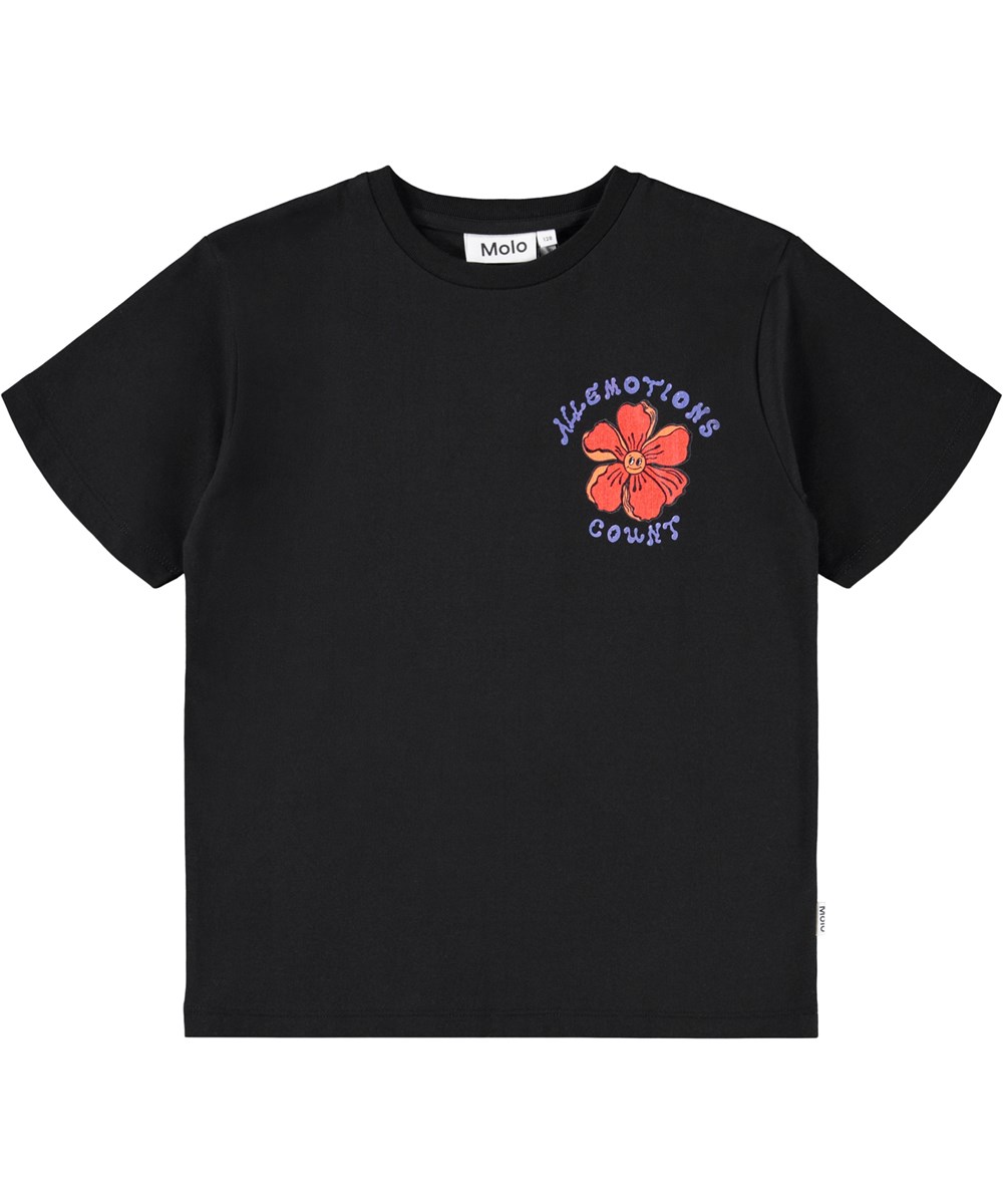 Riley - All Emotions - Svart T-shirt för barn i mjuk ekologisk bomull med korta ärmar och ribbad halsringning.