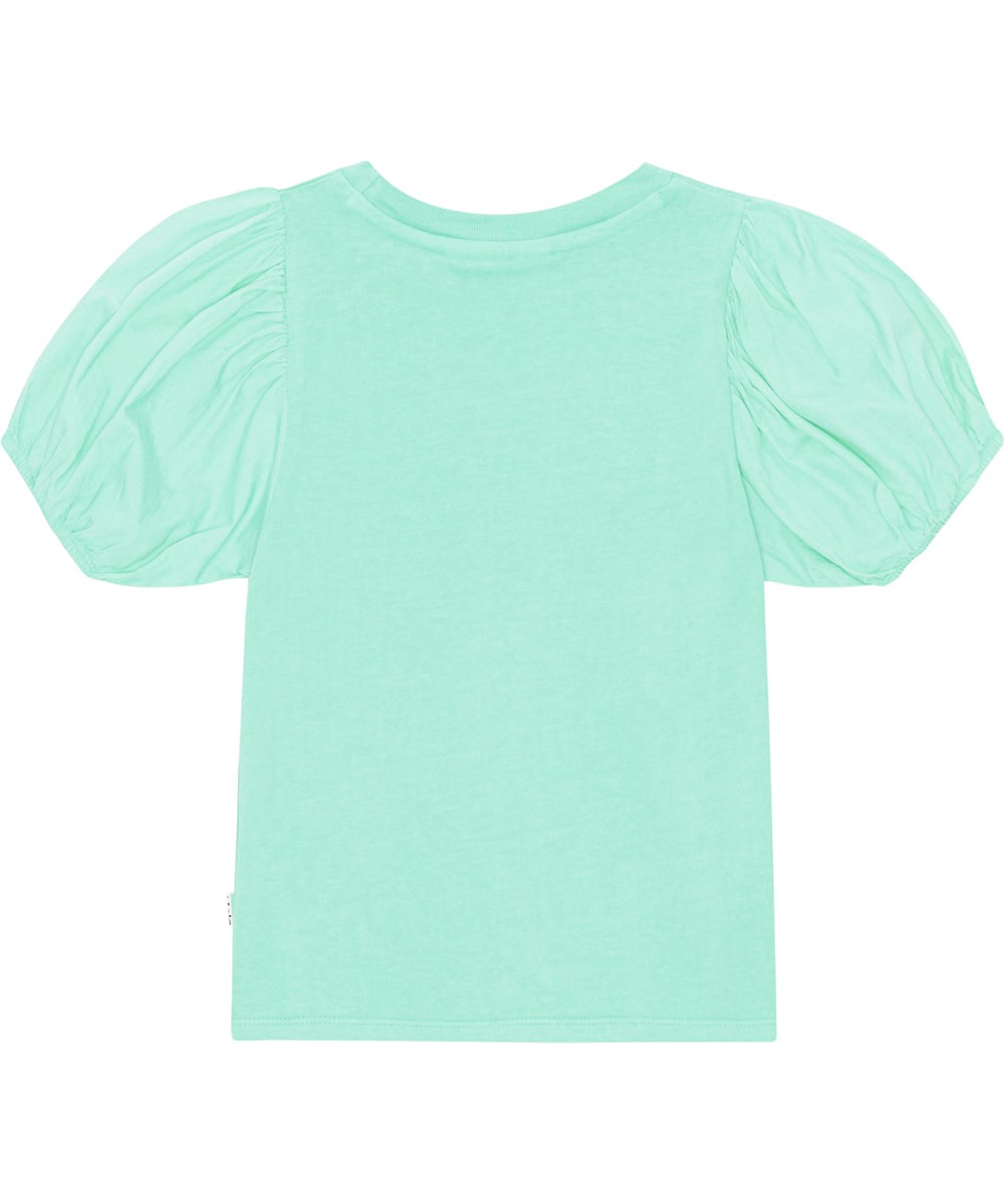 Ritta - Cool Mint - Mintgröna t-shirt i mjuk bonullsjersey med voluminösa ärmar. 