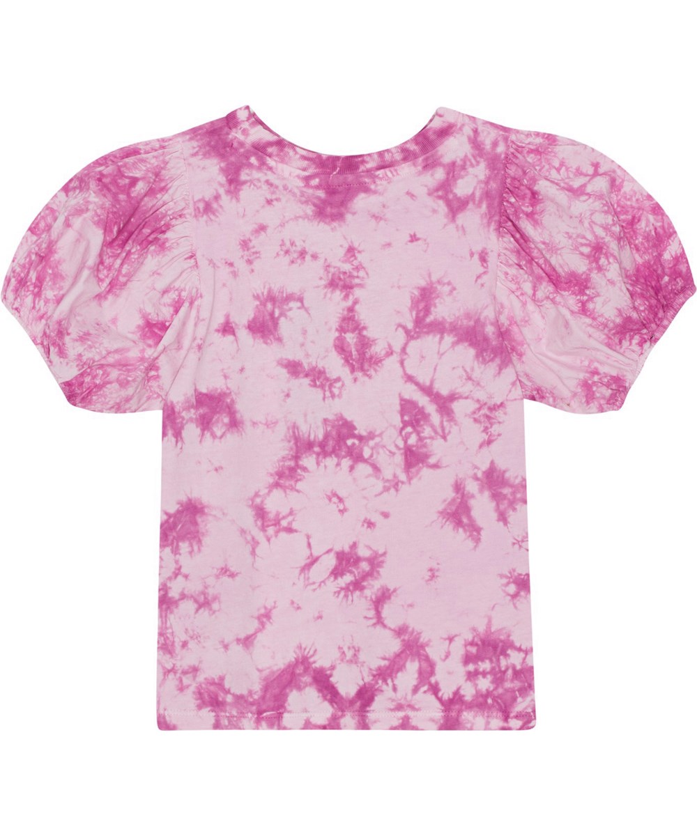 Ritta - Purple Tie Dye - Lila tie-dye t-shirt i mjuk ekologisk bomullsjersey med voluminösa korta ärmar. 