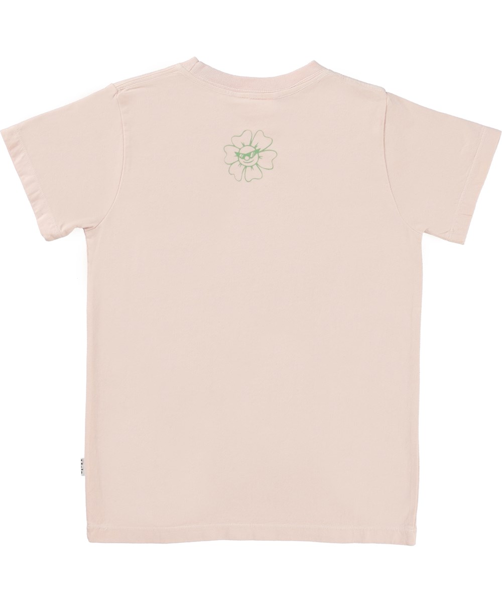 Road - Powder - Ekologisk puderfärgad t-shirt med peacetecken och leende blommor.