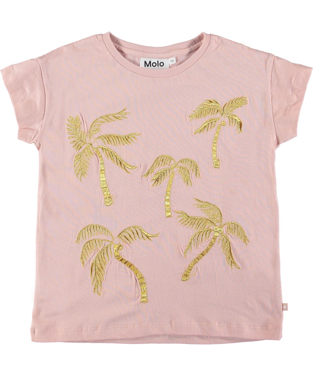 Robine - Gold Palms - Ljusrosa t-shirt med guld palmer. 