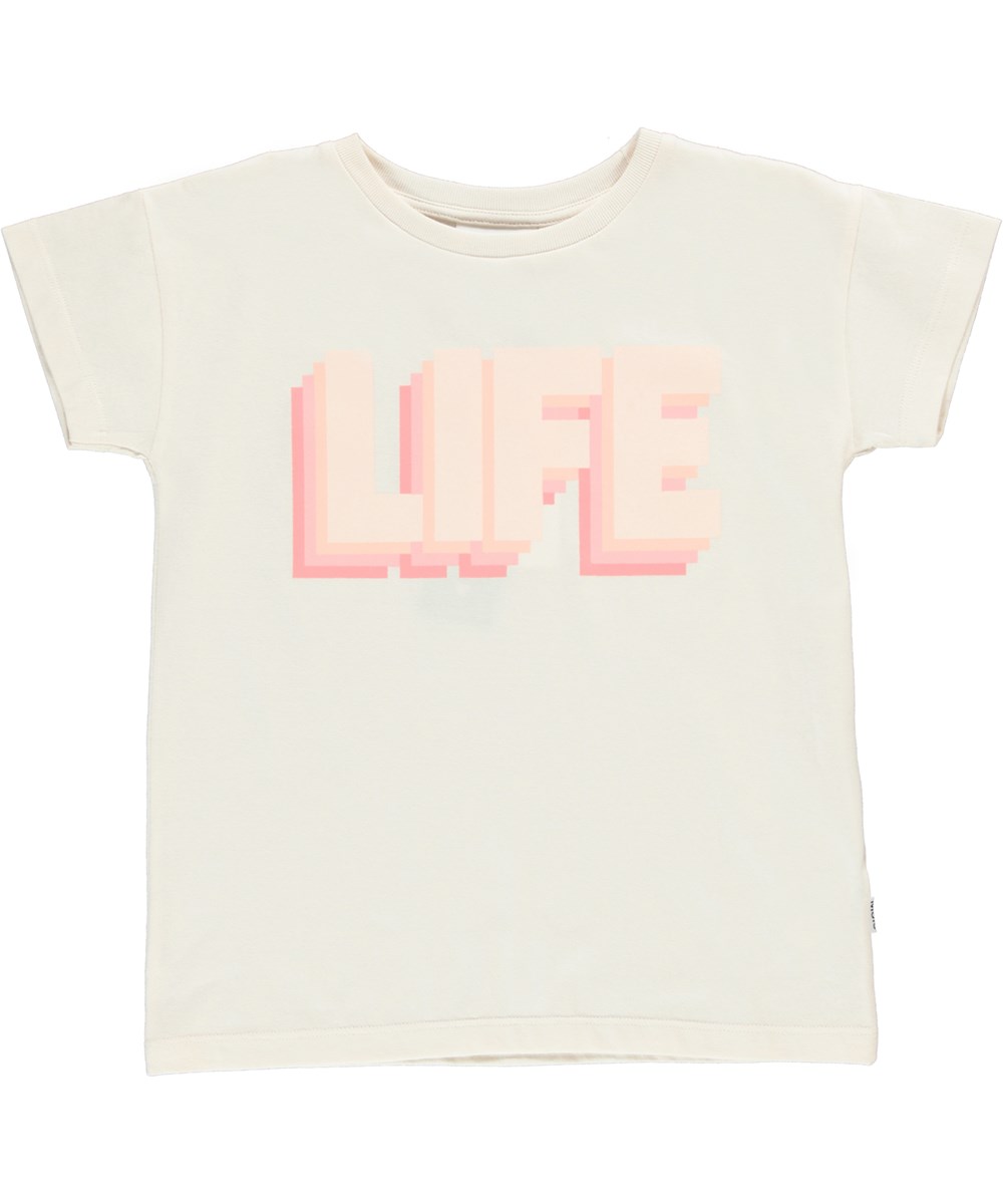 Robine - Petals Life - Ekologisk vit t-shirt med rosa life. 