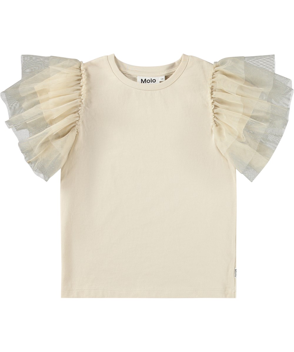 Robyn - Summer Sand - Off-white bomulls-T-shirt för barn med tyllärmar